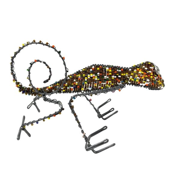 Beaded Wire African Lizard Chameleon Gecko Card Pen Pencil Holder South Africa - Picture 2 of 11